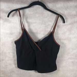 Cider Black Mesh Crop Babydoll Camisole with Brown Fabric and Trim